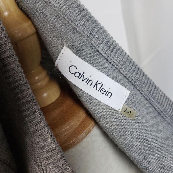 Calvin Klein Woven Ribbed Fitted Sweater Dress Black Grey Size Medium - Picture 4 of 4